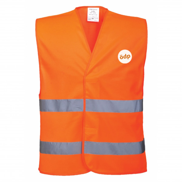 Warnweste in Orange mit ÖDP-Logo